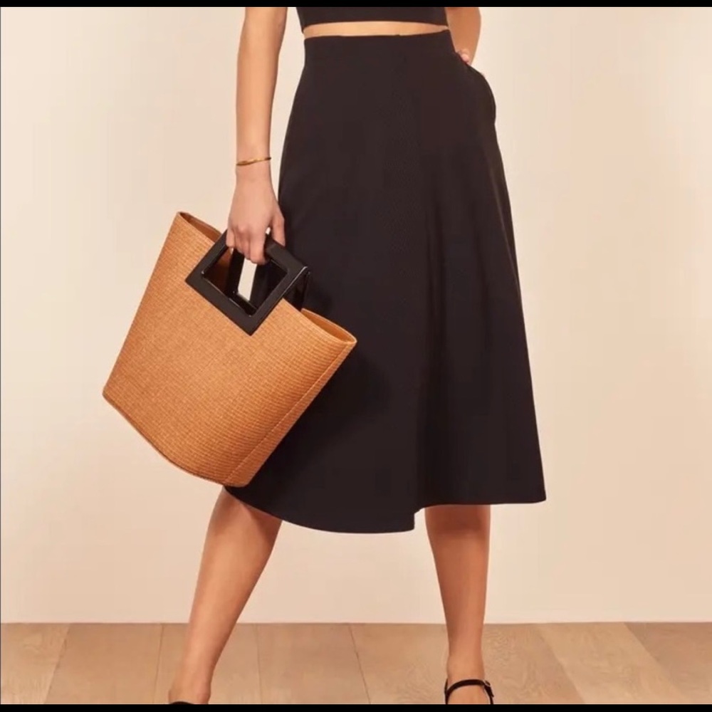 REFORMATION Molly Black Ribbed Midi Skirt